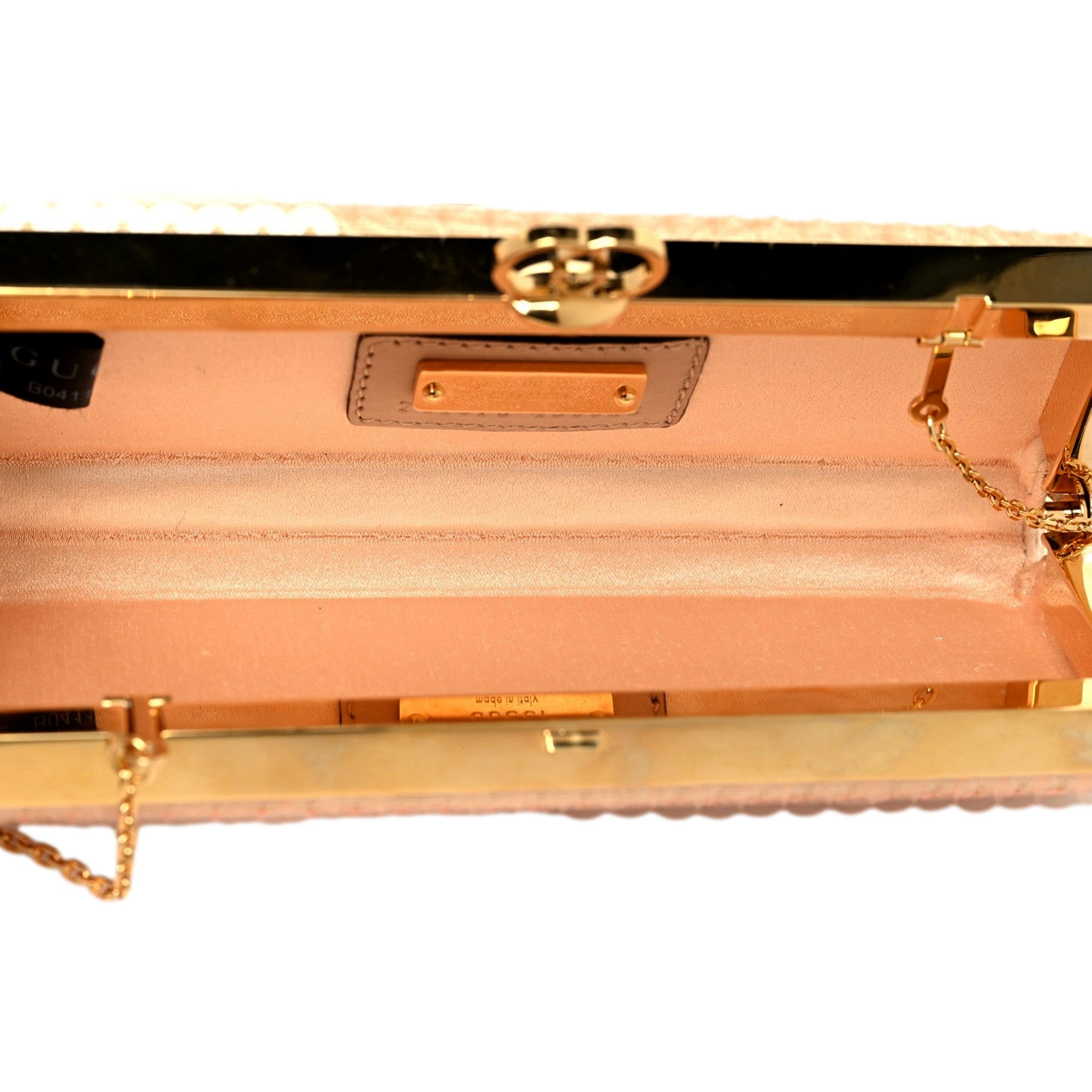 Gucci Broadway Small Sequin Moire Clutch Crossbody Peach Light Pink