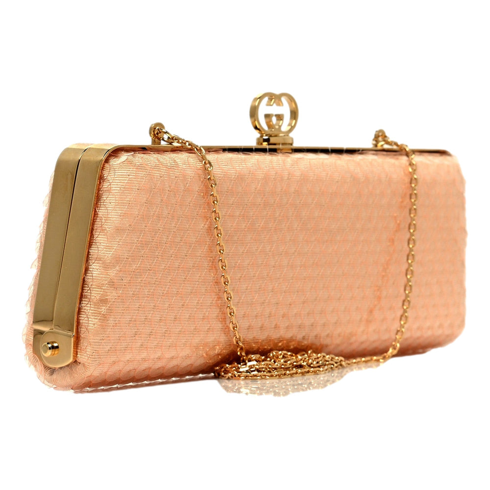 Gucci Broadway Small Sequin Moire Clutch Crossbody Peach Light Pink