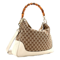 Gucci Diana Bamboo GG Canvas Medium Shoulder Bag White Leather
