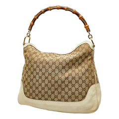 Gucci Diana Bamboo GG Canvas Medium Shoulder Bag White Leather