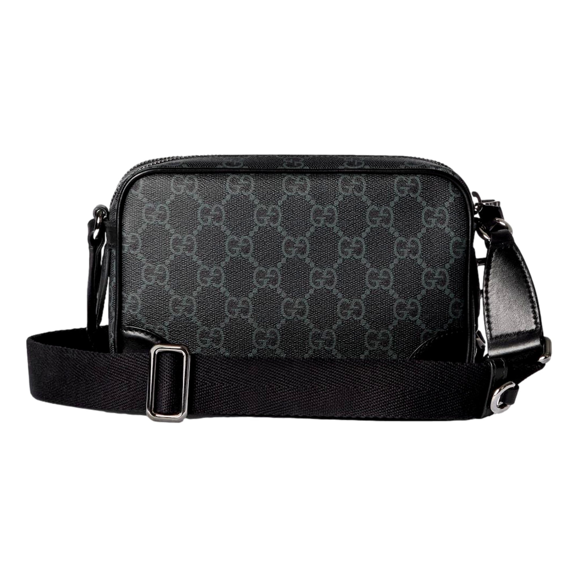 Gucci GG Black Canvas and Leather Unisex Dual Compartment Crossbody Bag