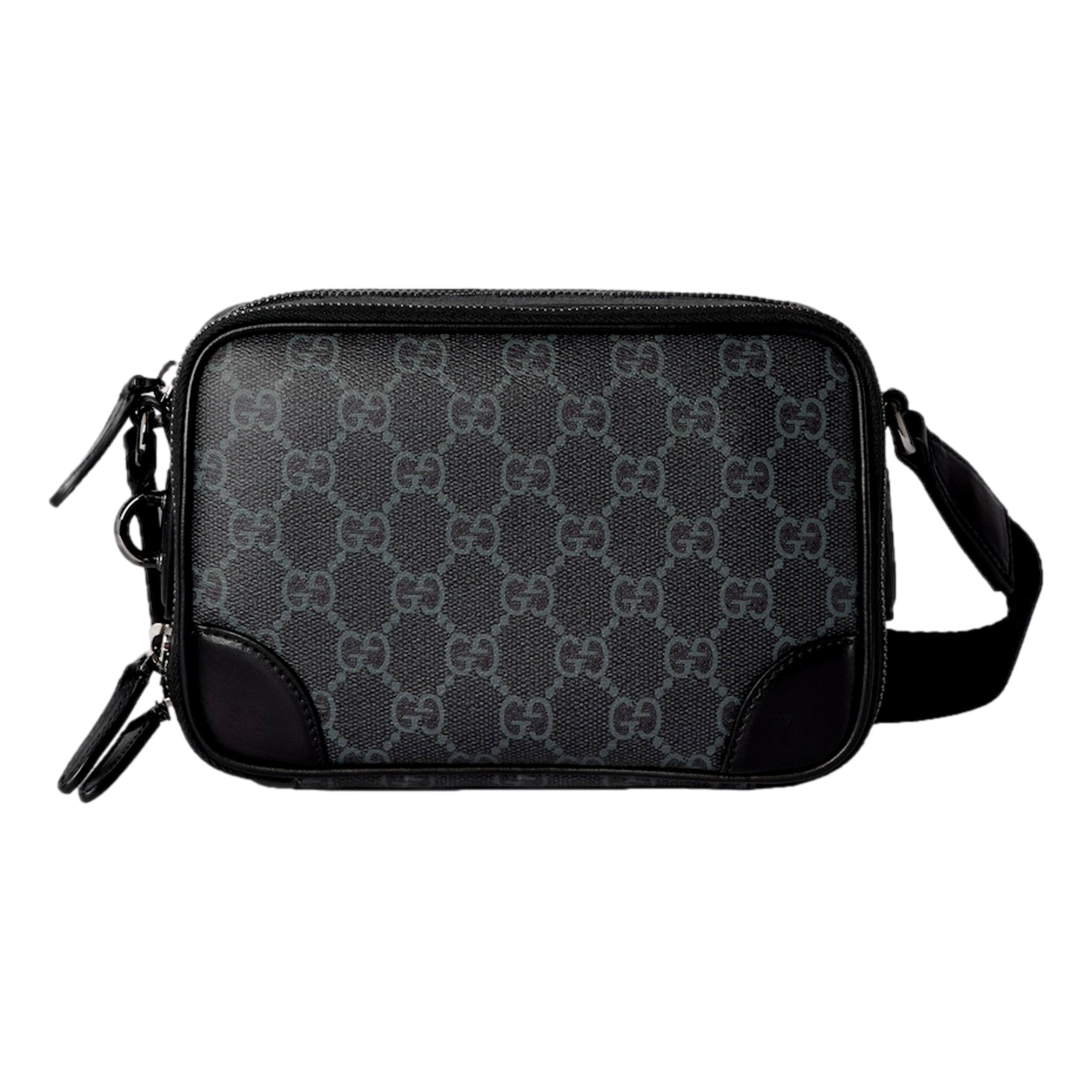 Gucci GG Black Canvas and Leather Unisex Dual Compartment Crossbody Bag