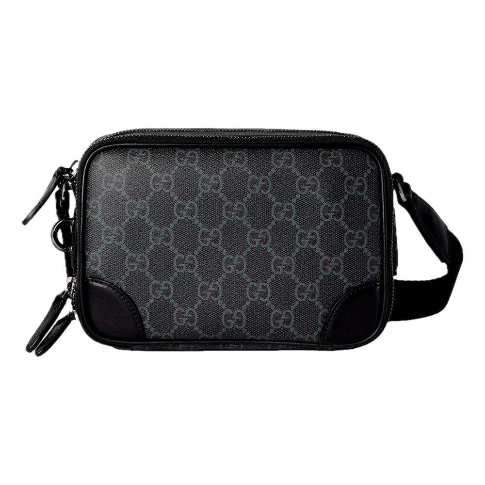 Gucci GG Black Canvas and Leather Unisex Dual Compartment Crossbody Bag