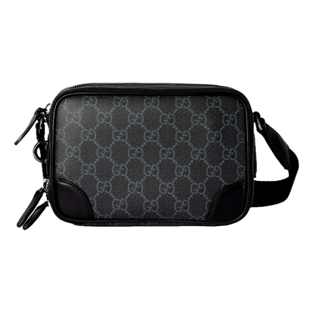 Gucci GG Black Canvas and Leather Unisex Dual Compartment Crossbody Bag
