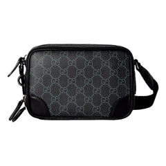 Gucci GG Black Canvas and Leather Unisex Dual Compartment Crossbody Bag