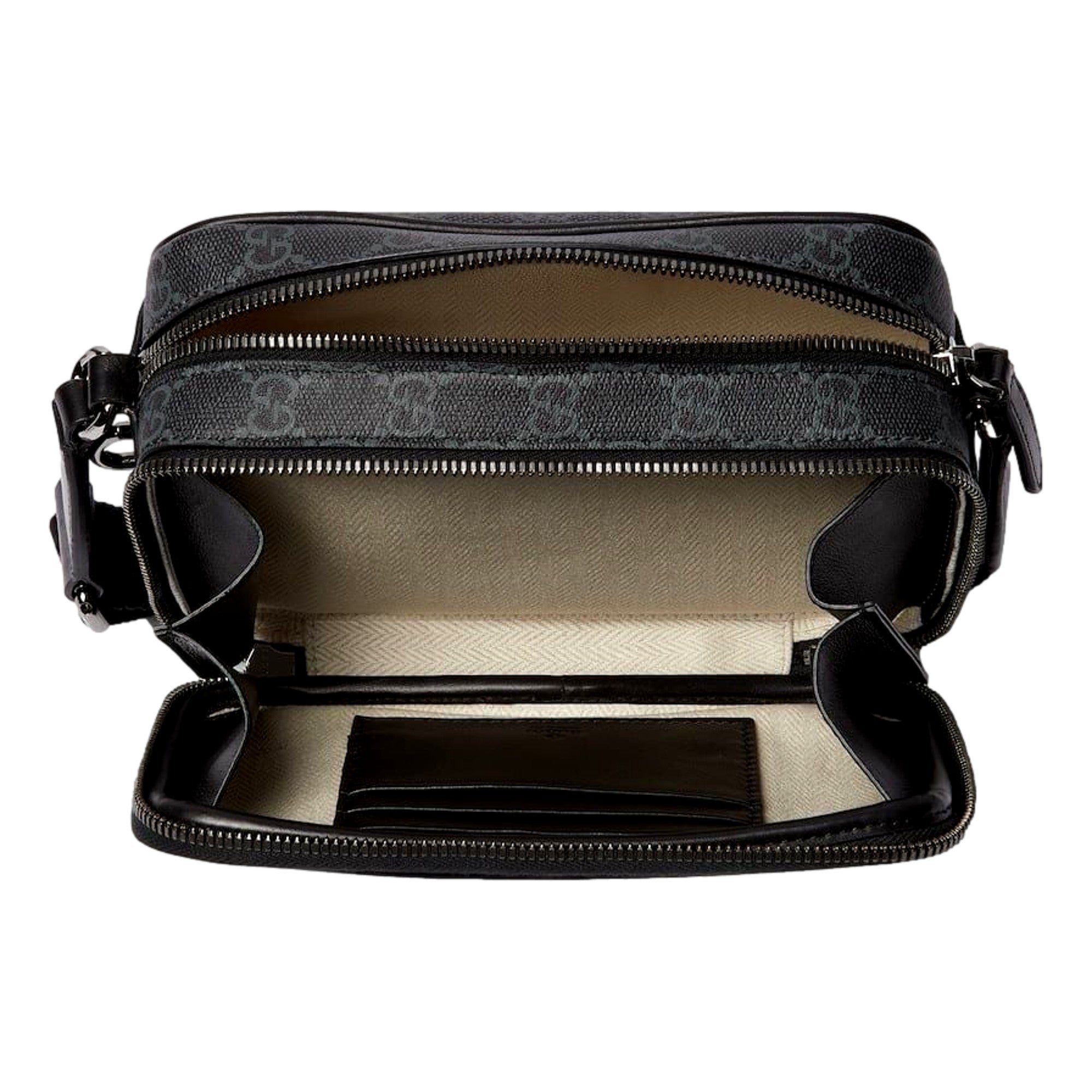 Gucci GG Black Canvas and Leather Unisex Dual Compartment Crossbody Bag