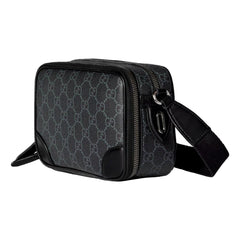 Gucci GG Black Canvas and Leather Unisex Dual Compartment Crossbody Bag