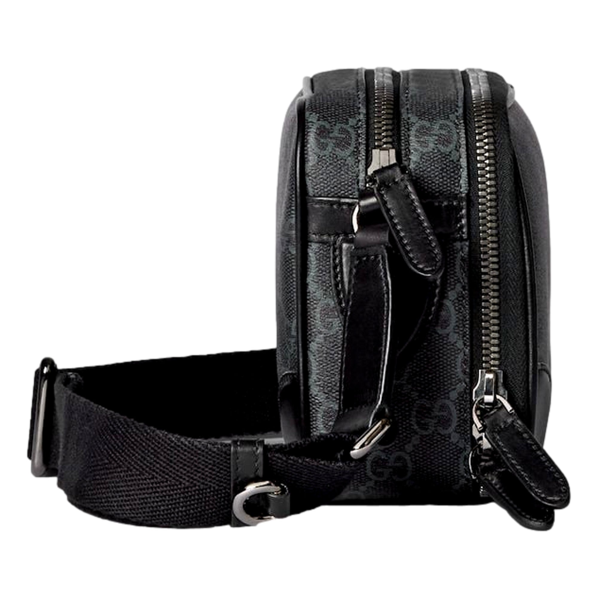 Gucci GG Black Canvas and Leather Unisex Dual Compartment Crossbody Bag