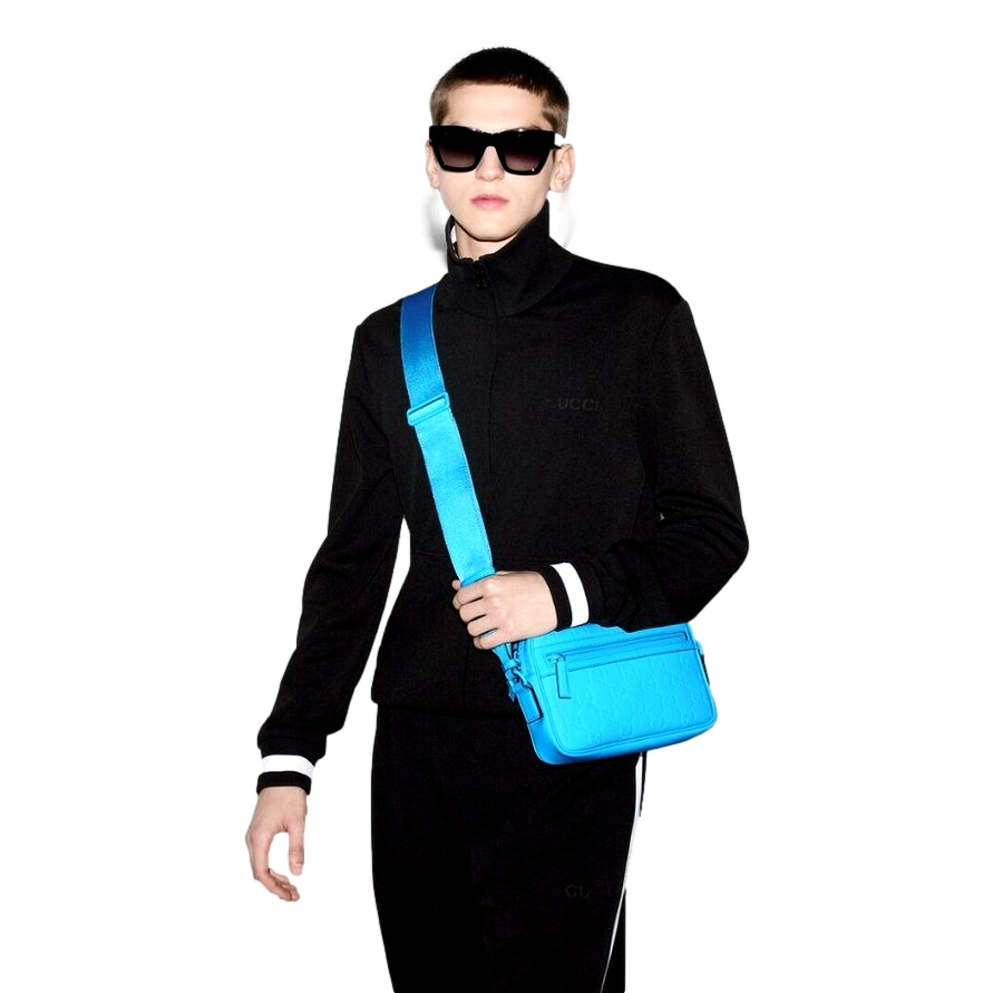 Gucci GG Rubber Effect Crossbody Bag in Blue