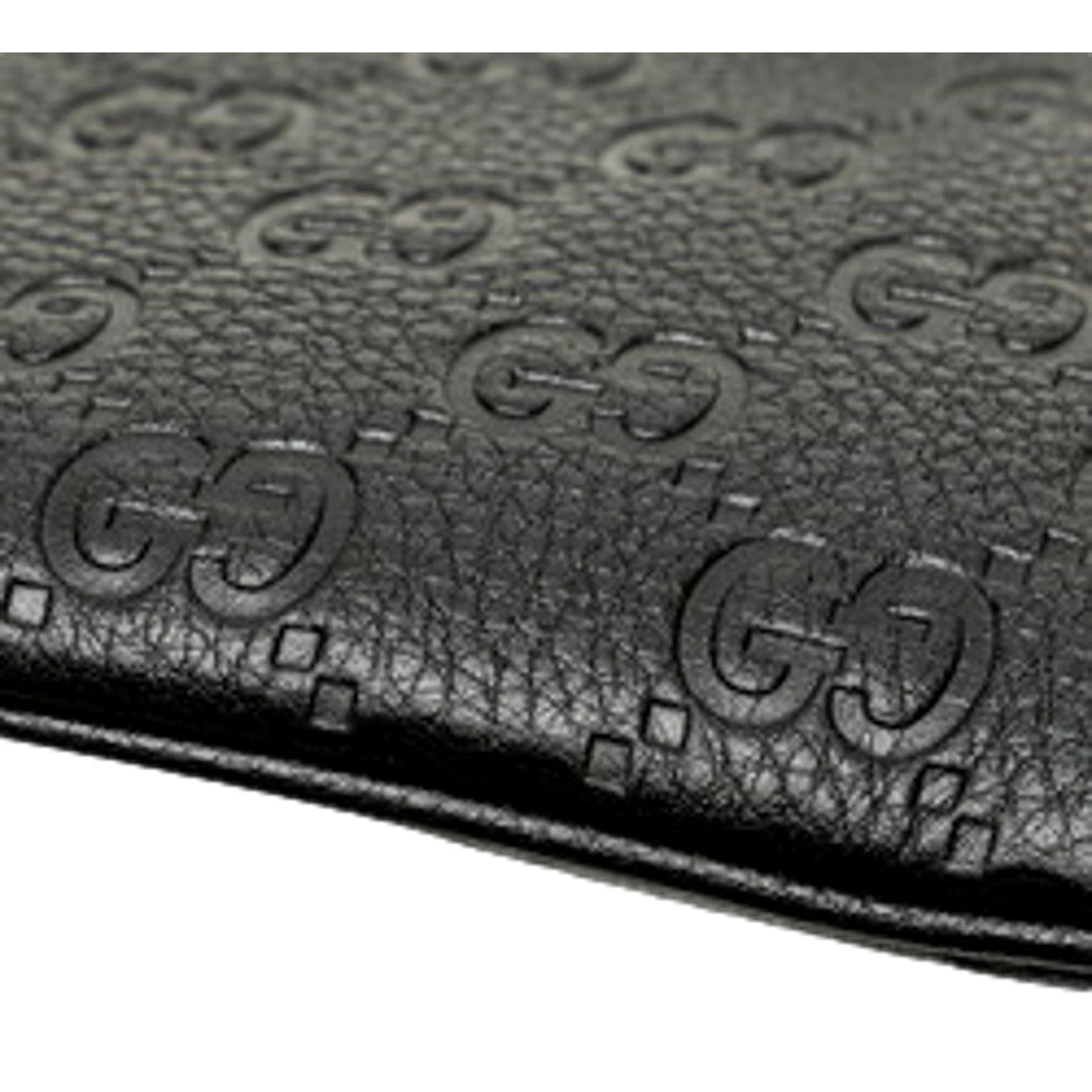 Gucci GG Emblem Black Leather Shoulder Bag Chain Strap