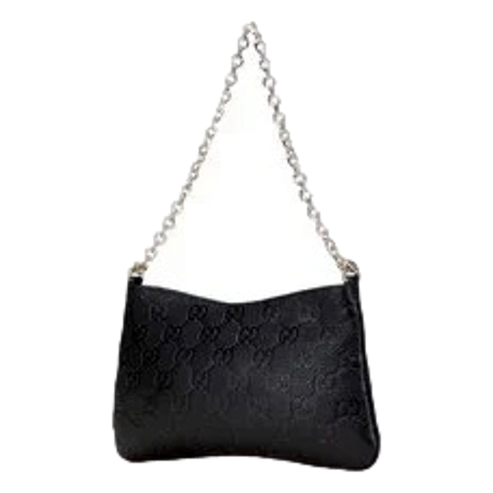 Gucci GG Emblem Black Leather Shoulder Bag Chain Strap