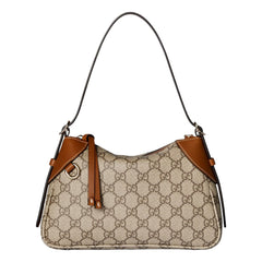 Gucci GG Emblem Supreme Canvas Leather Shoulder Bag Brown Beige