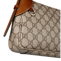 Gucci GG Emblem Supreme Canvas Leather Shoulder Bag Brown Beige