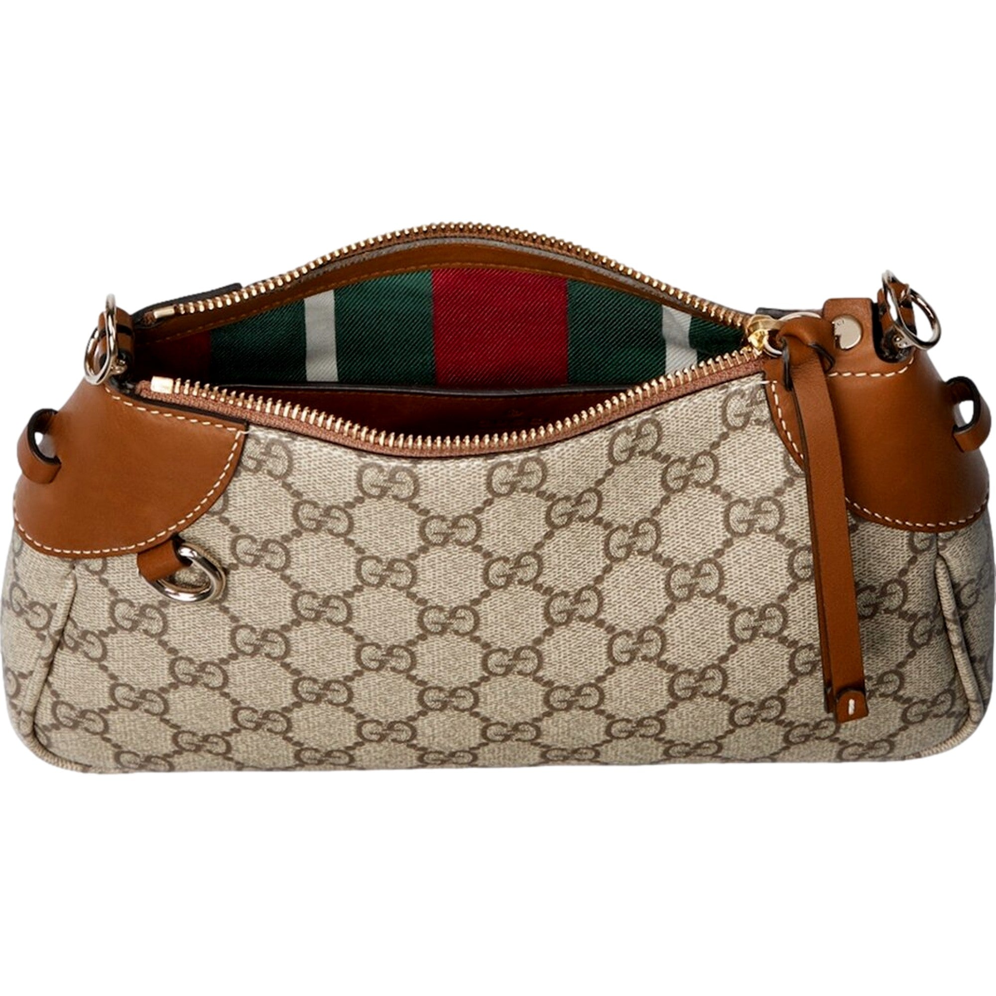 Gucci GG Emblem Supreme Canvas Leather Shoulder Bag Brown Beige