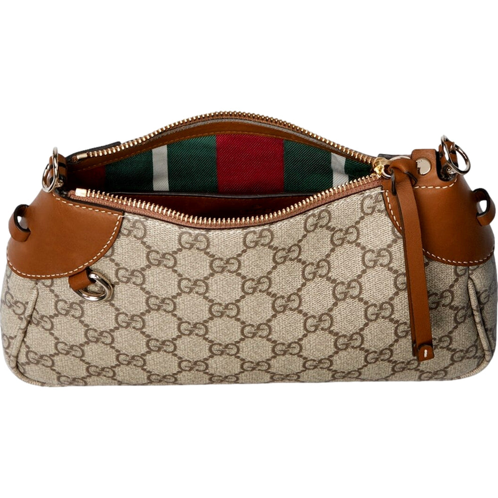 Gucci GG Emblem Supreme Canvas Leather Shoulder Bag Brown Beige