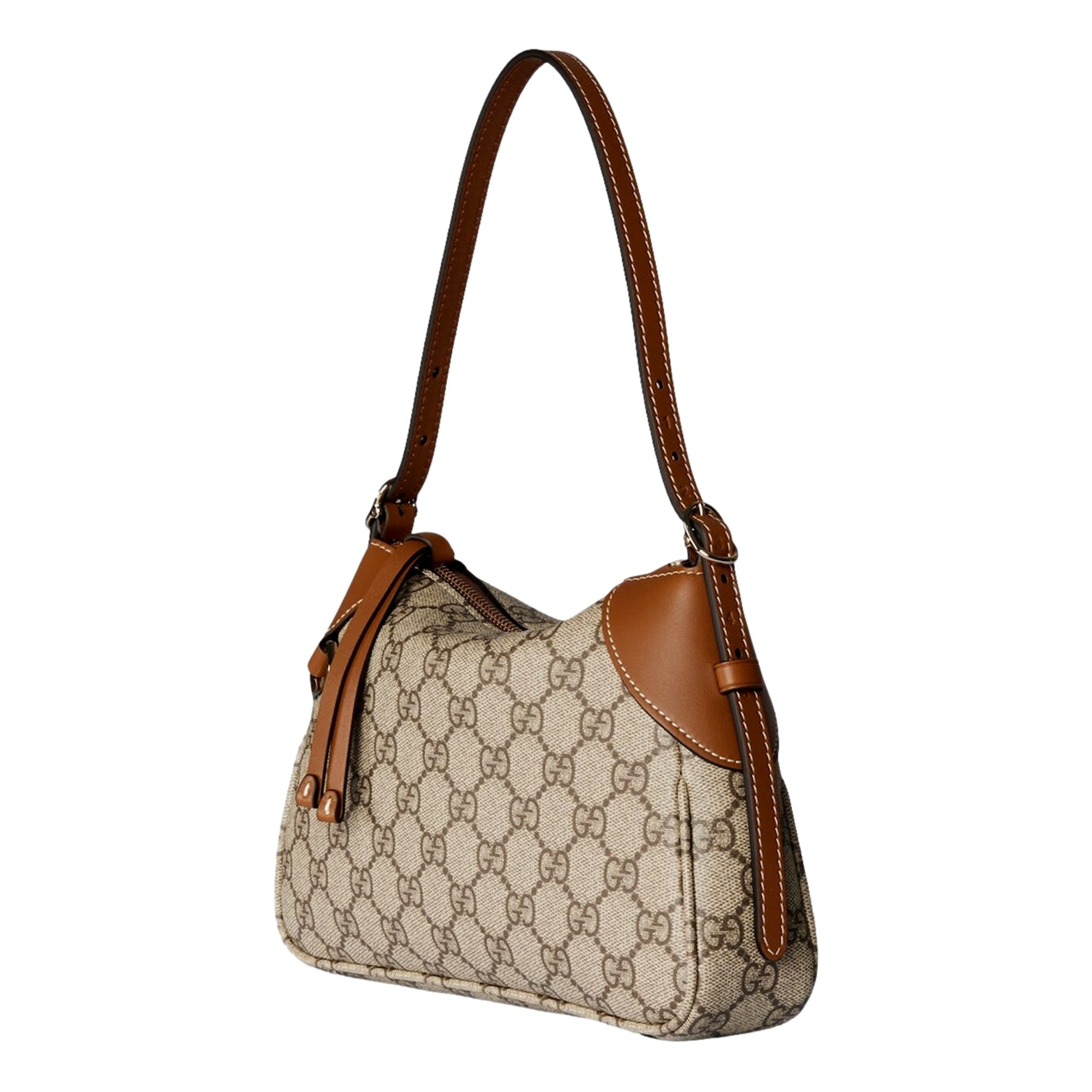 Gucci GG Emblem Supreme Canvas Leather Shoulder Bag Brown Beige