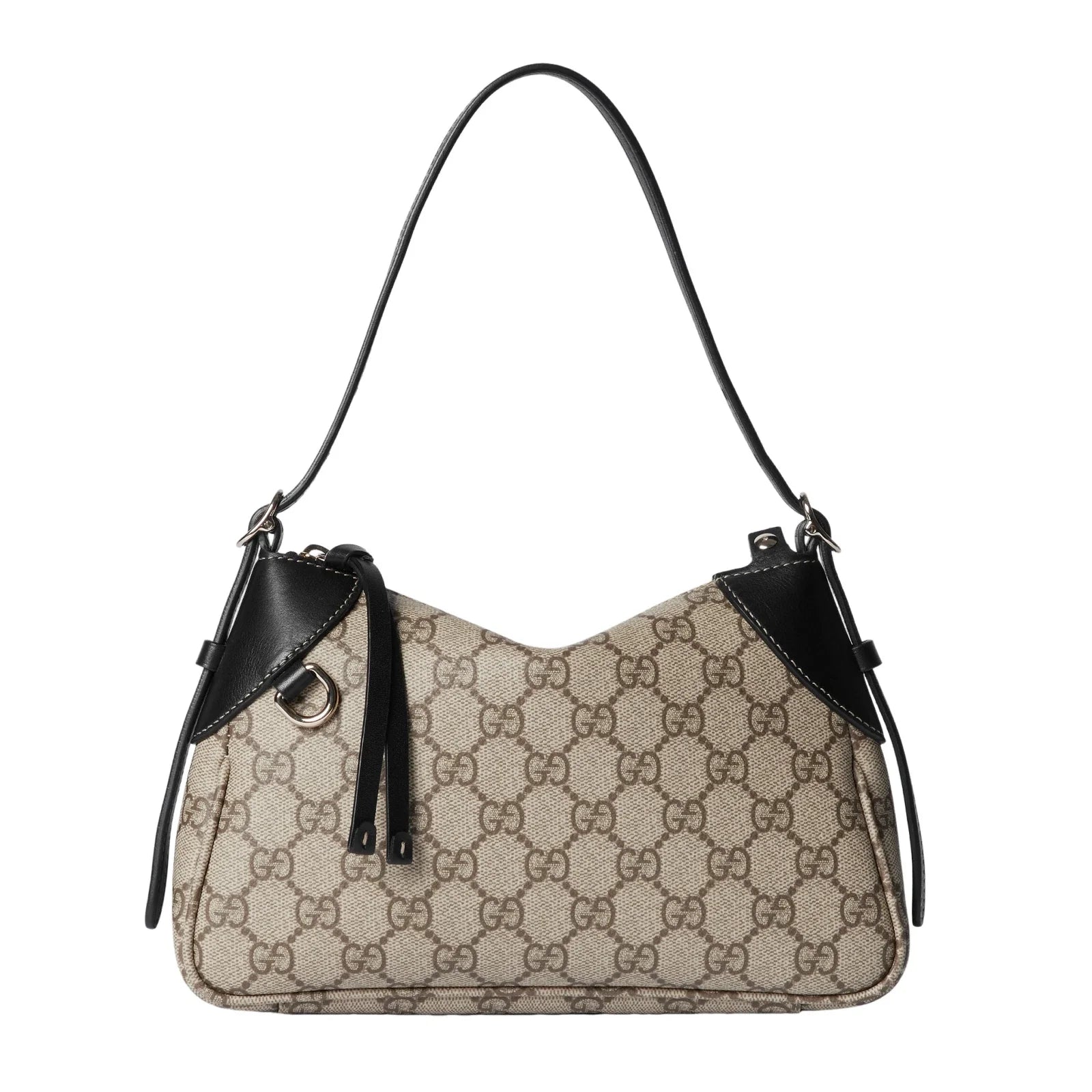 Gucci GG Emblem Supreme Canvas Leather Shoulder Bag Black Beige