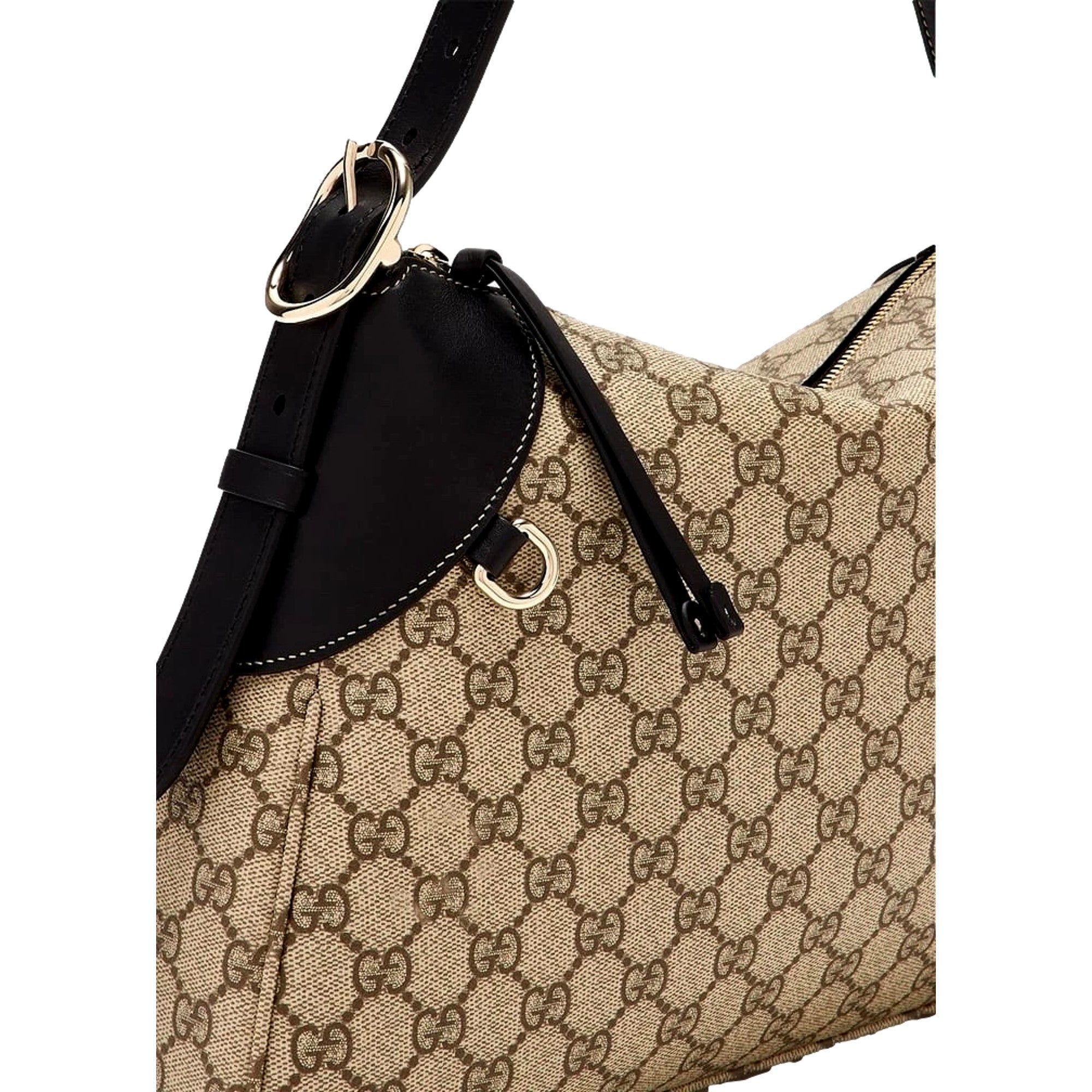 Gucci GG Emblem Surpeme Canvas Medium Leather Shoulder Bag Black Beige