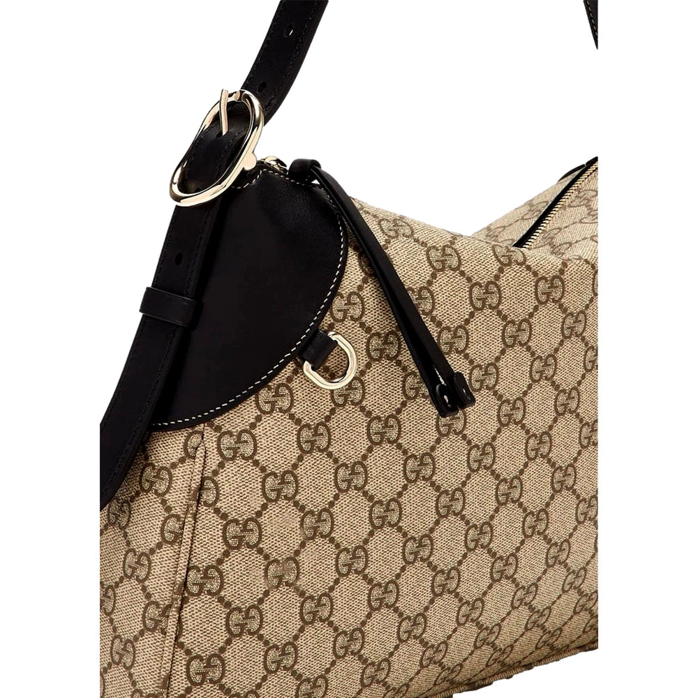 Gucci GG Emblem Surpeme Canvas Medium Leather Shoulder Bag Black Beige