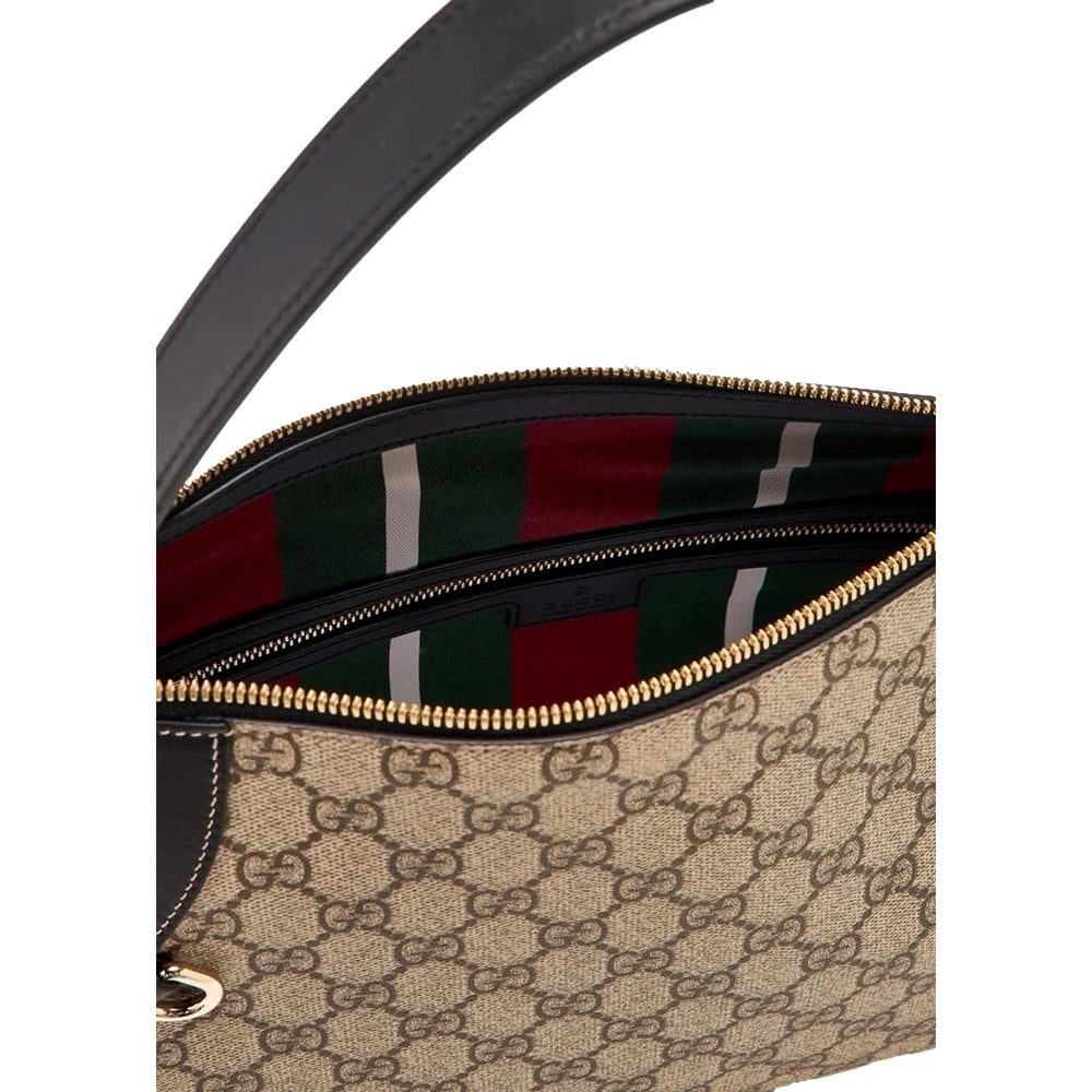 Gucci GG Emblem Surpeme Canvas Medium Leather Shoulder Bag Black Beige
