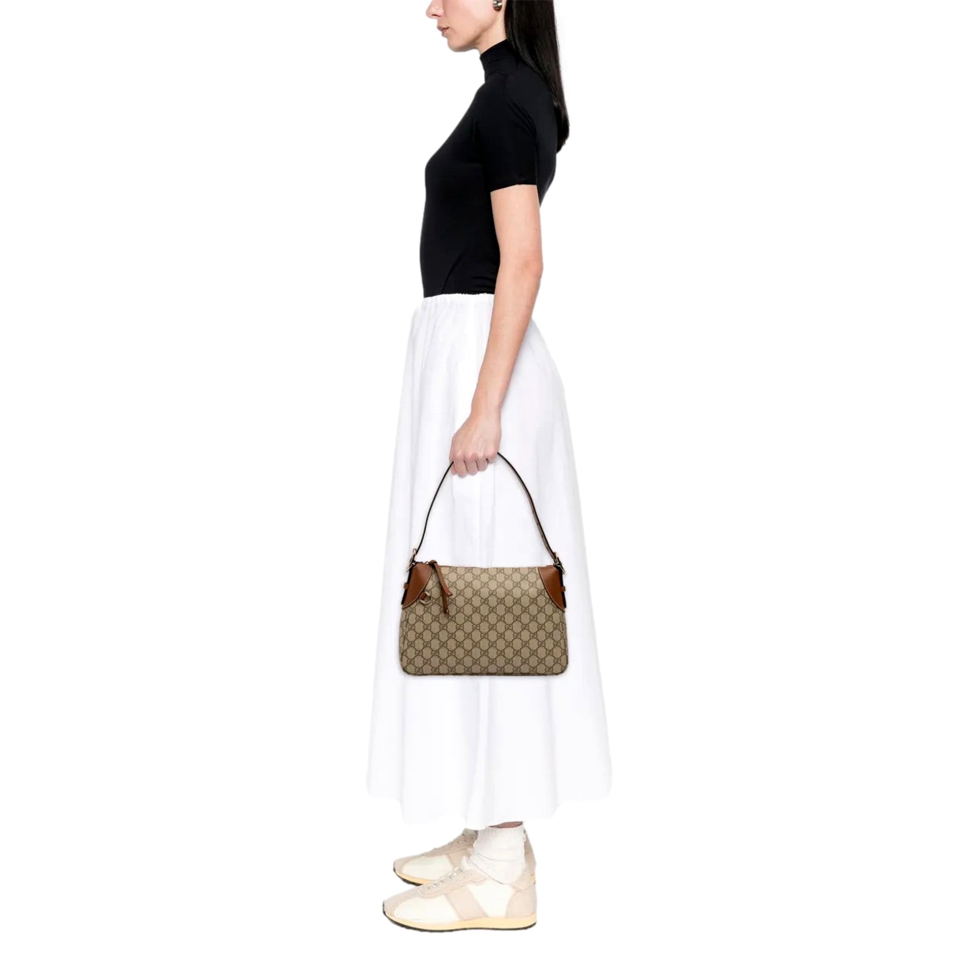 Gucci GG Supreme Emblem Medium Shoulder Bag Brown Beige