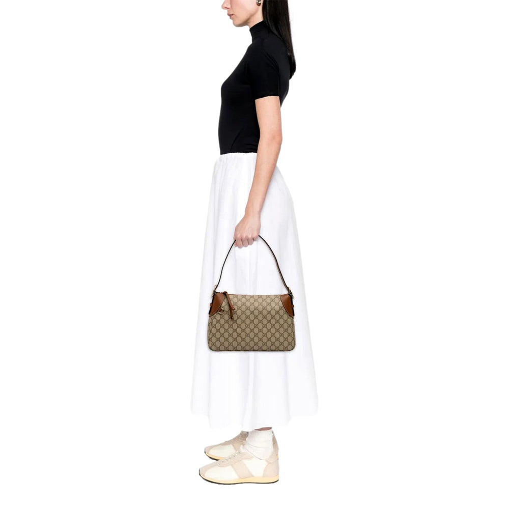 Gucci GG Supreme Emblem Medium Shoulder Bag Brown Beige