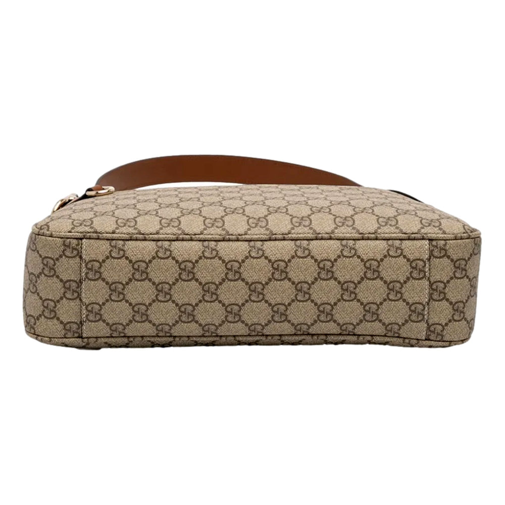 Gucci GG Supreme Emblem Medium Shoulder Bag Brown Beige