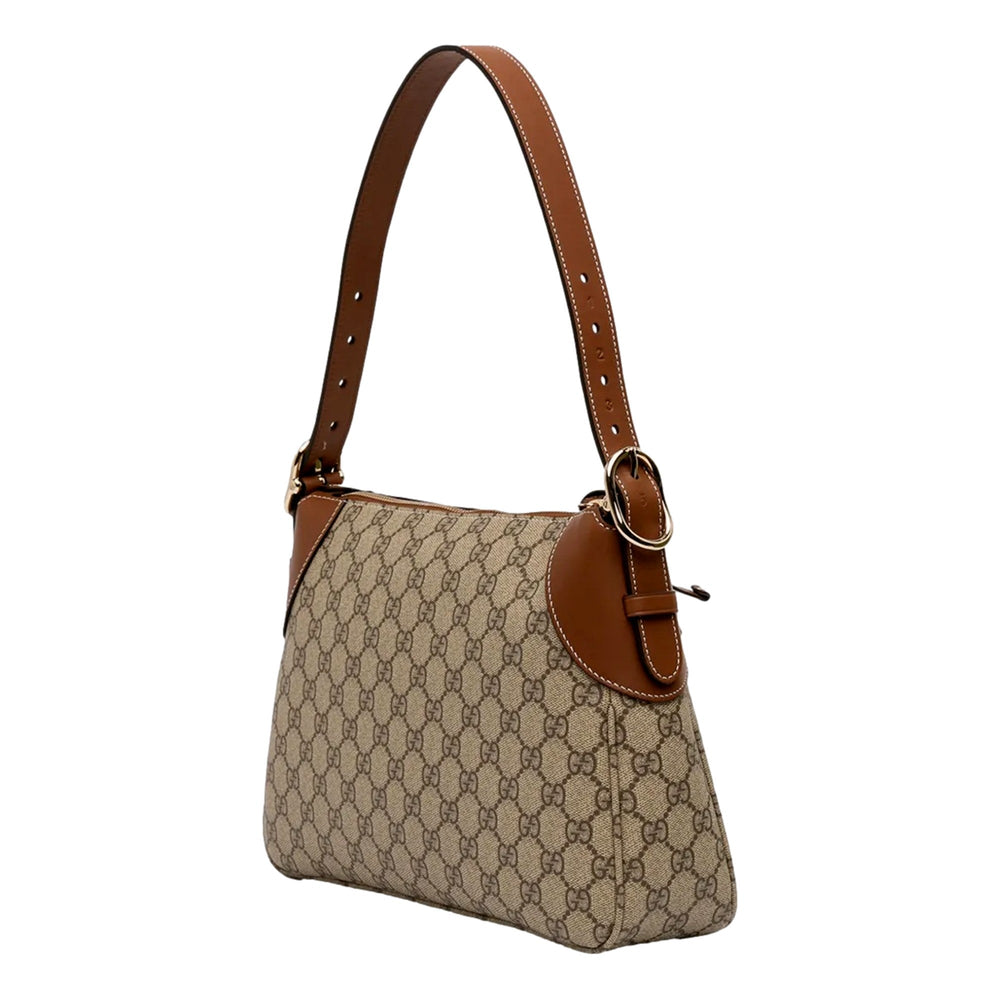 Gucci GG Supreme Emblem Medium Shoulder Bag Brown Beige