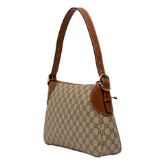 Gucci GG Supreme Emblem Medium Shoulder Bag Brown Beige