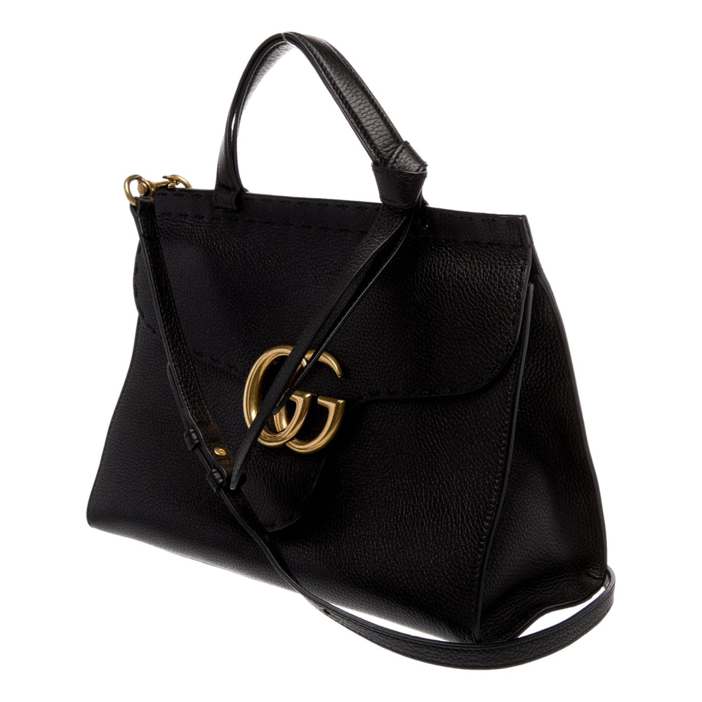 Gucci GG Marmont Black Calfskin Top Handle Satchel Handbag