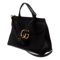 Gucci GG Marmont Black Calfskin Top Handle Satchel Handbag