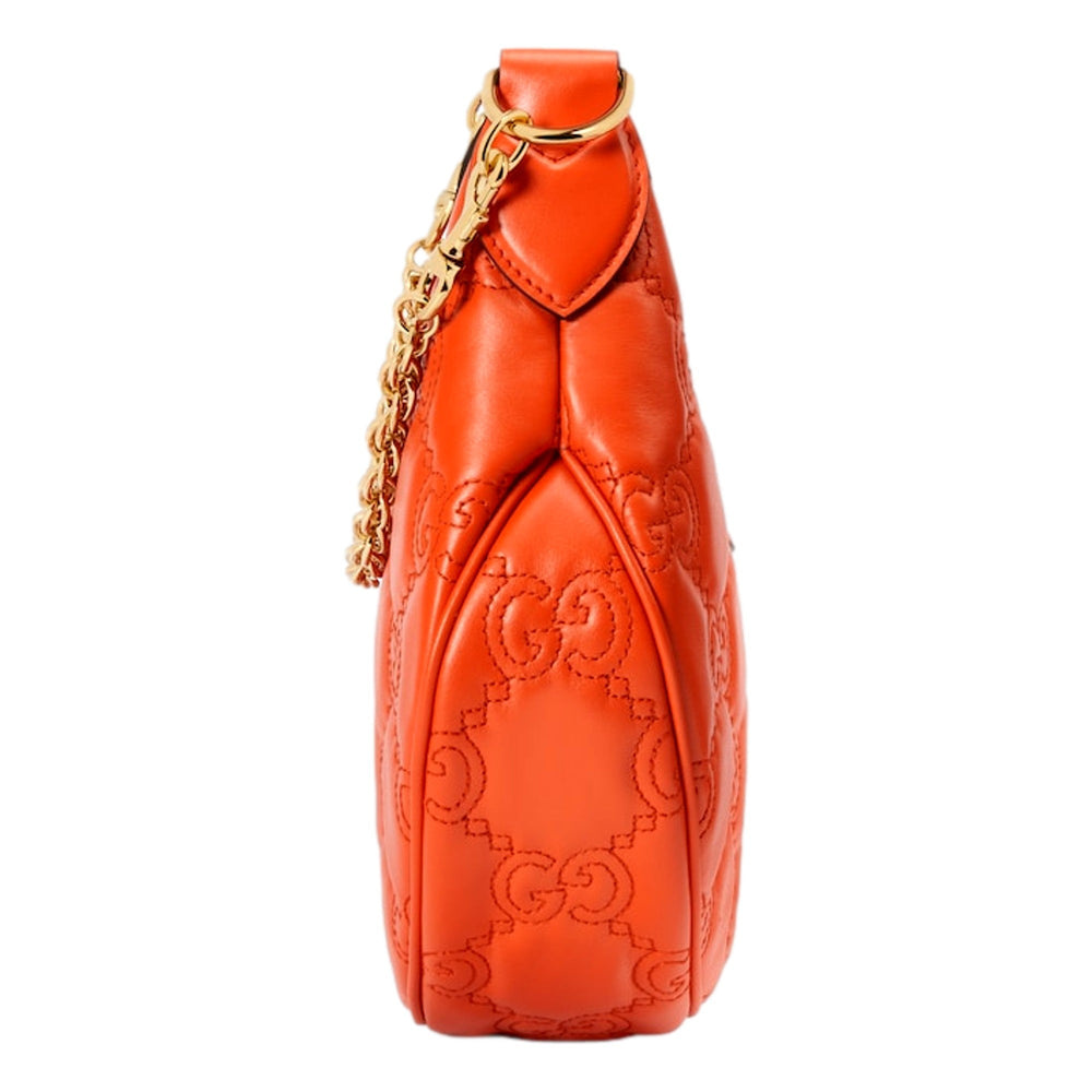Gucci GG Quilted Matelassé Leather Small Shoulder Handbag In Orange