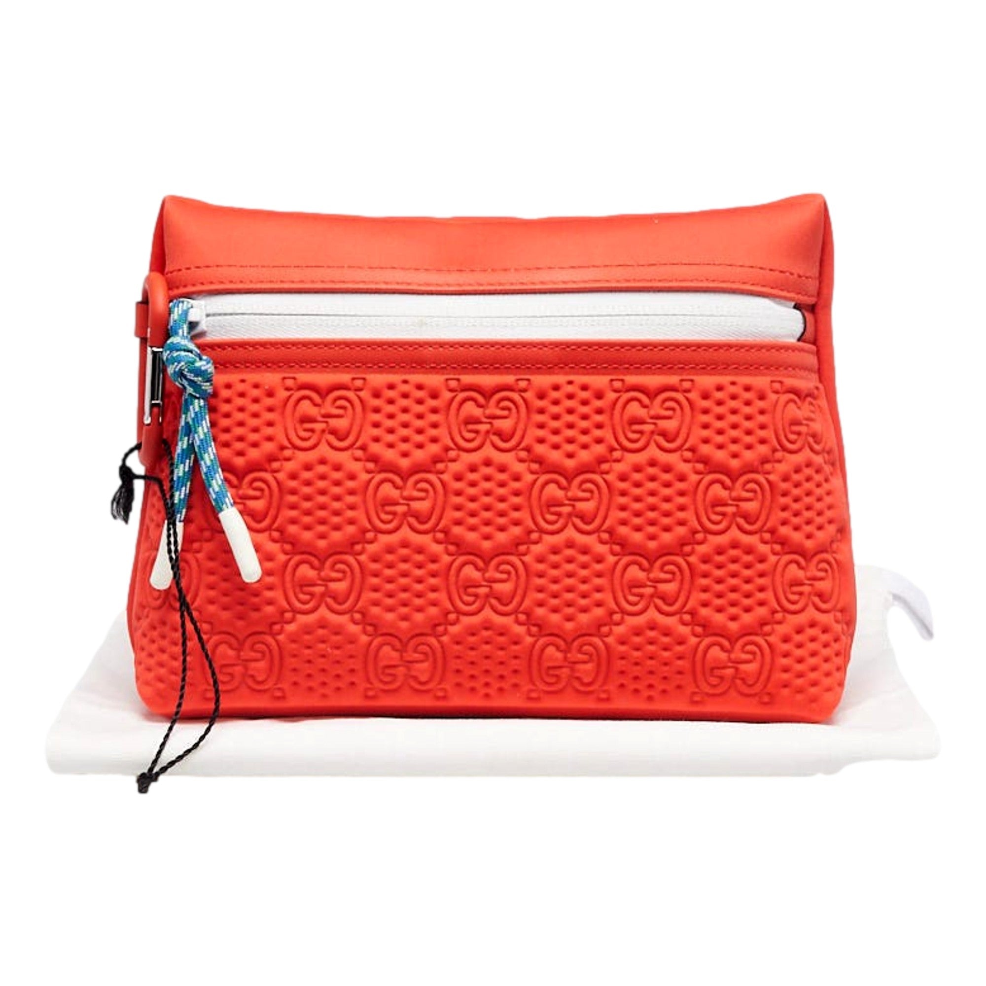 Gucci GG Scuba Neon Orange Rubber-Effect Small Clutch Pouch Bag