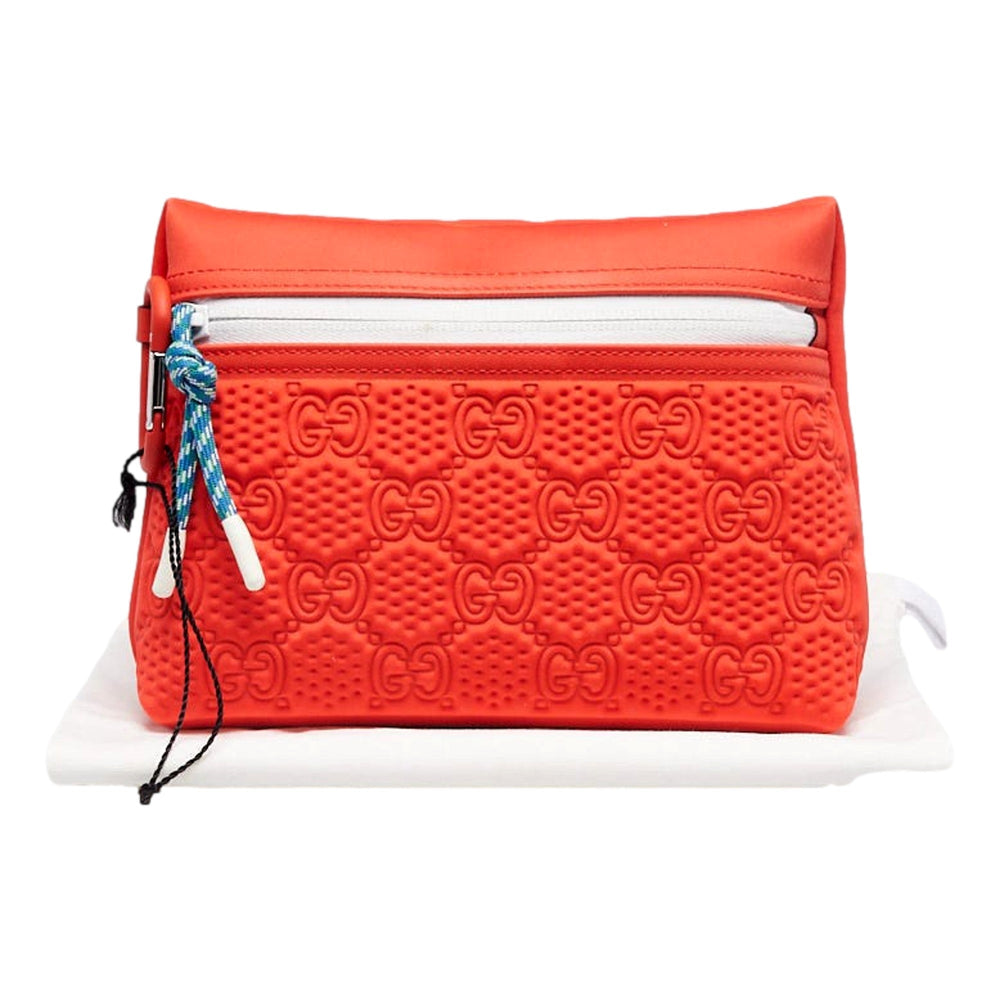 Gucci GG Scuba Neon Orange Rubber-Effect Small Clutch Pouch Bag