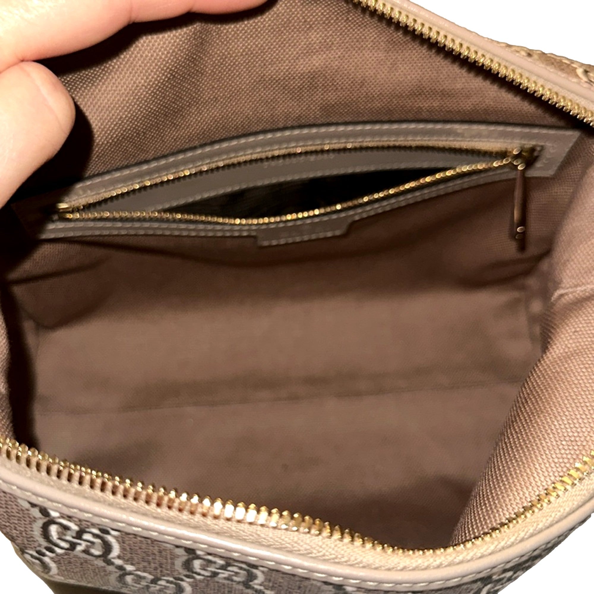 Gucci GG Shadow Beige Brown Large Cosmetic Pouch