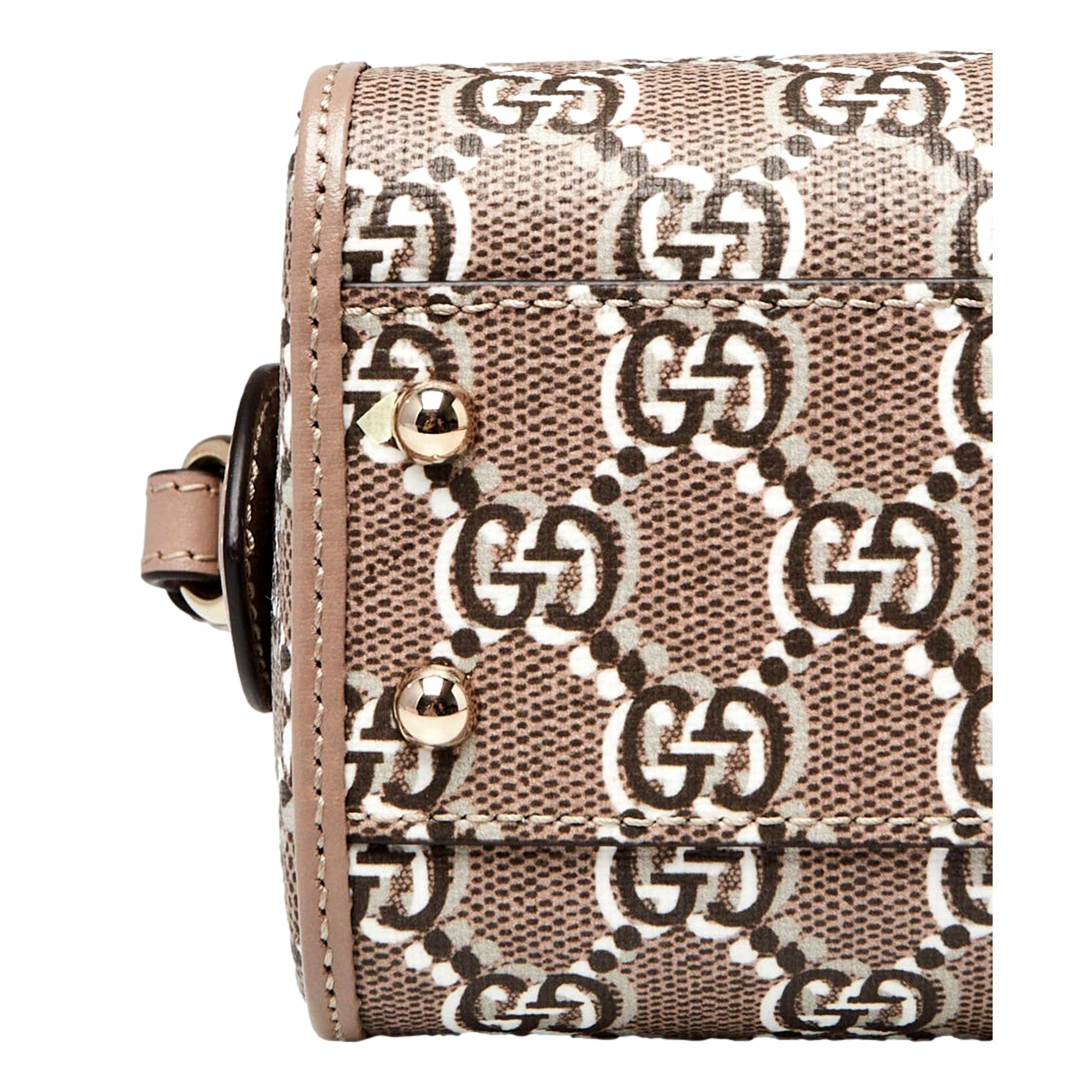 Gucci GG Shadow Monogram Canvas Leather Mini Bowler Bag Beige Black