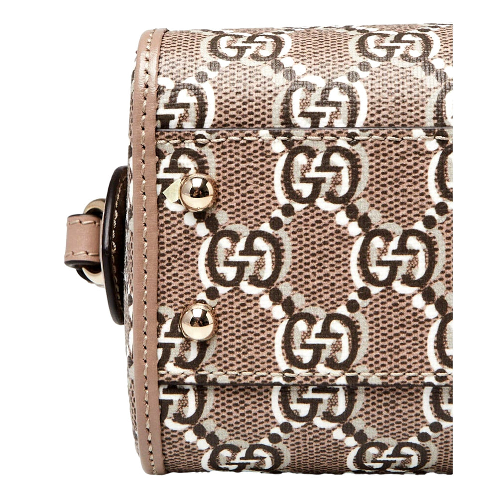 Gucci GG Shadow Monogram Canvas Leather Mini Bowler Bag Beige Black