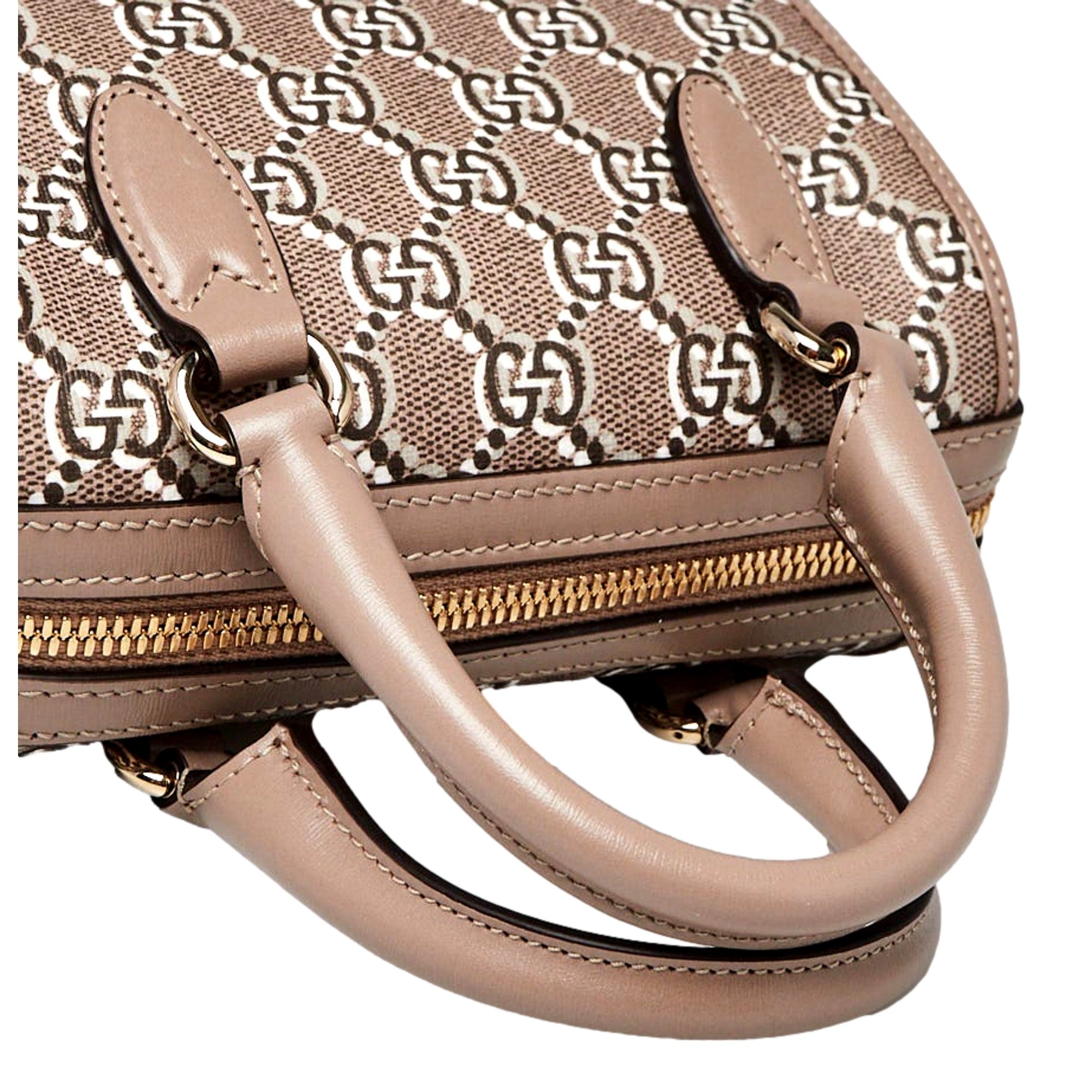 Gucci GG Shadow Monogram Canvas Leather Mini Bowler Bag Beige Black