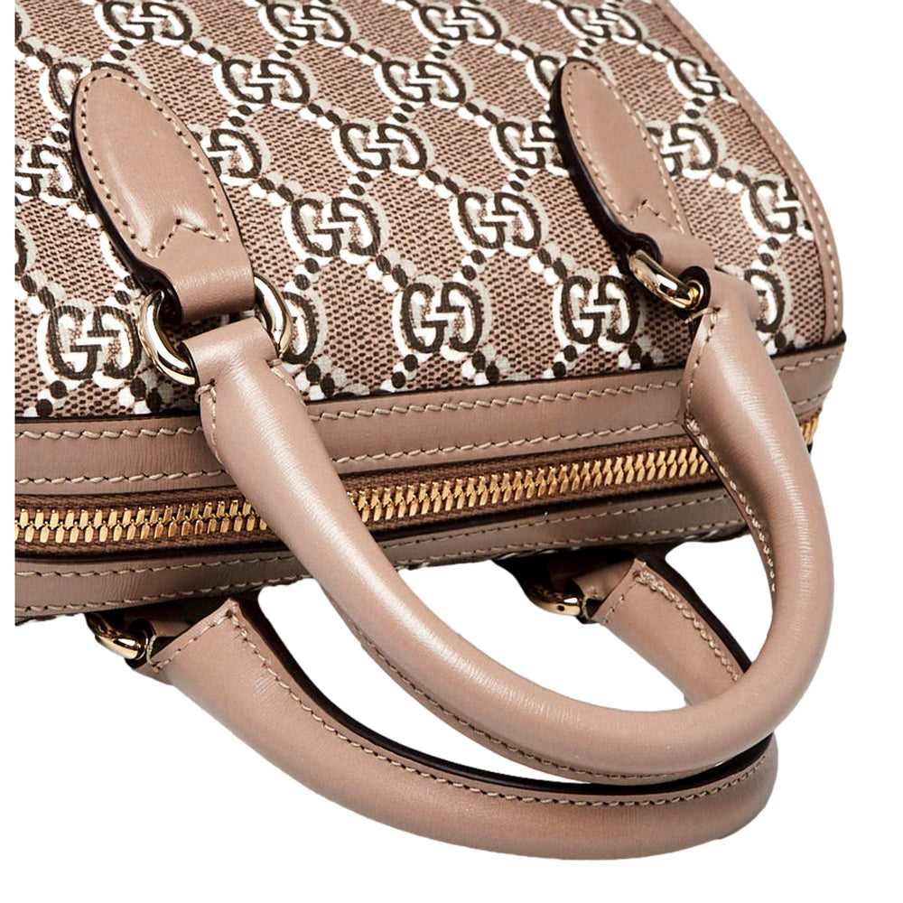 Gucci GG Shadow Monogram Canvas Leather Mini Bowler Bag Beige Black