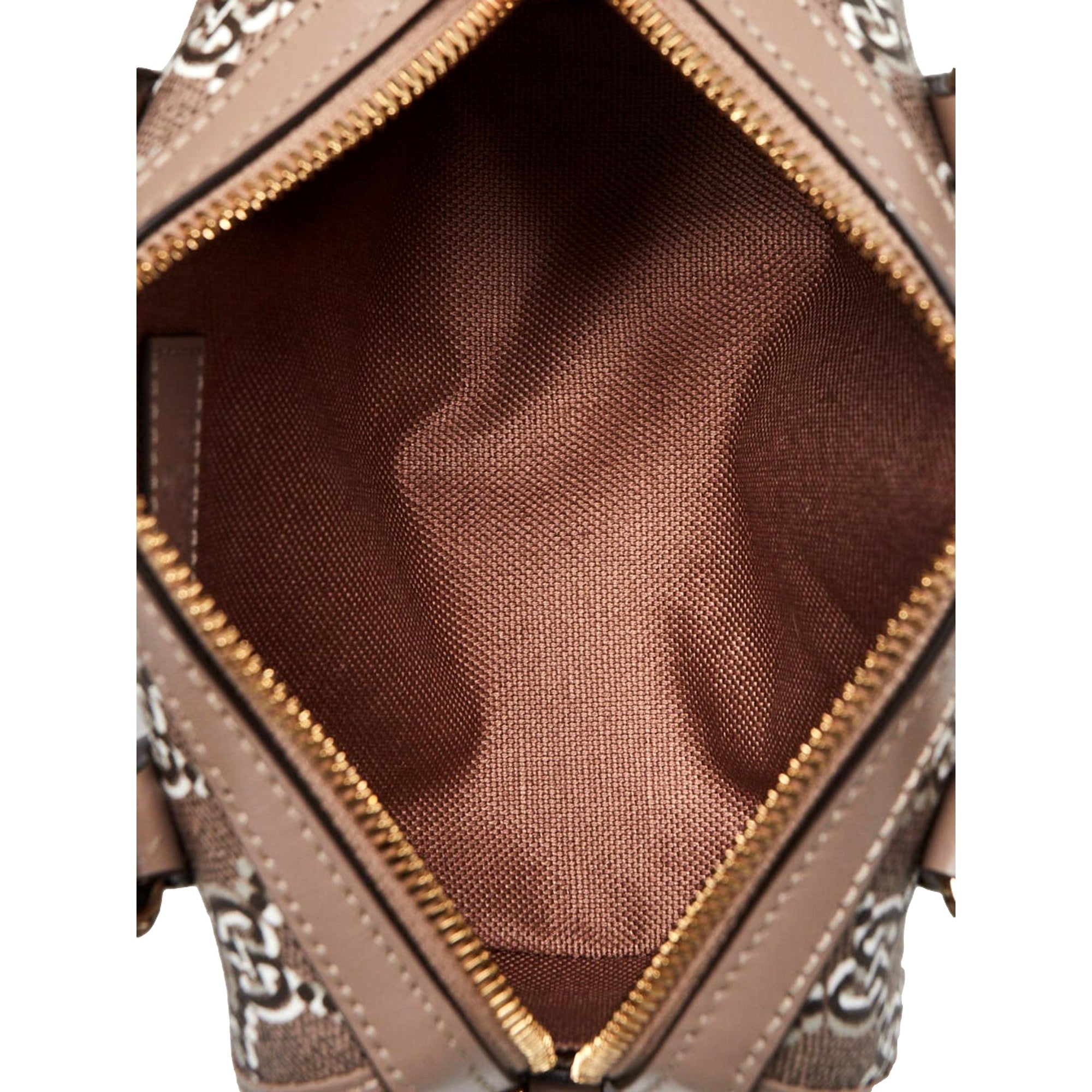 Gucci GG Shadow Monogram Canvas Leather Mini Bowler Bag Beige Black