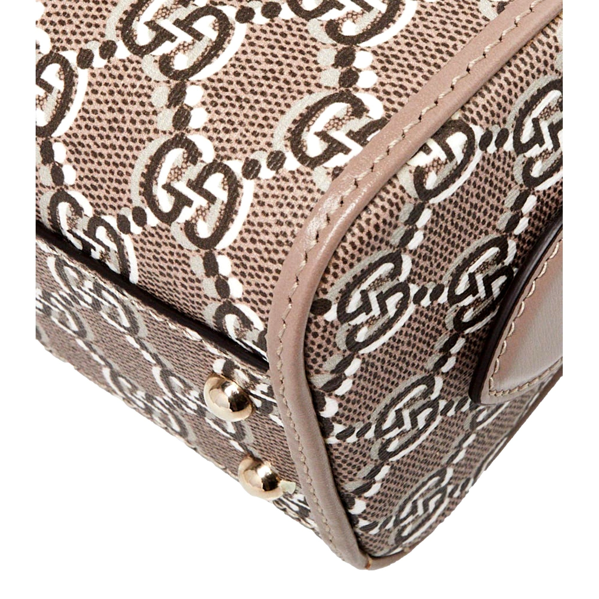 Gucci GG Shadow Monogram Canvas Leather Mini Bowler Bag Beige Black