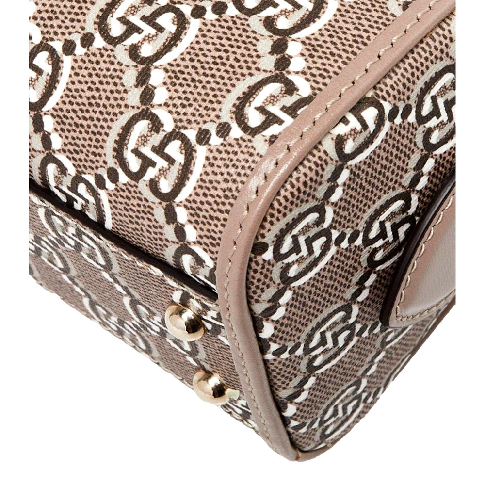 Gucci GG Shadow Monogram Canvas Leather Mini Bowler Bag Beige Black