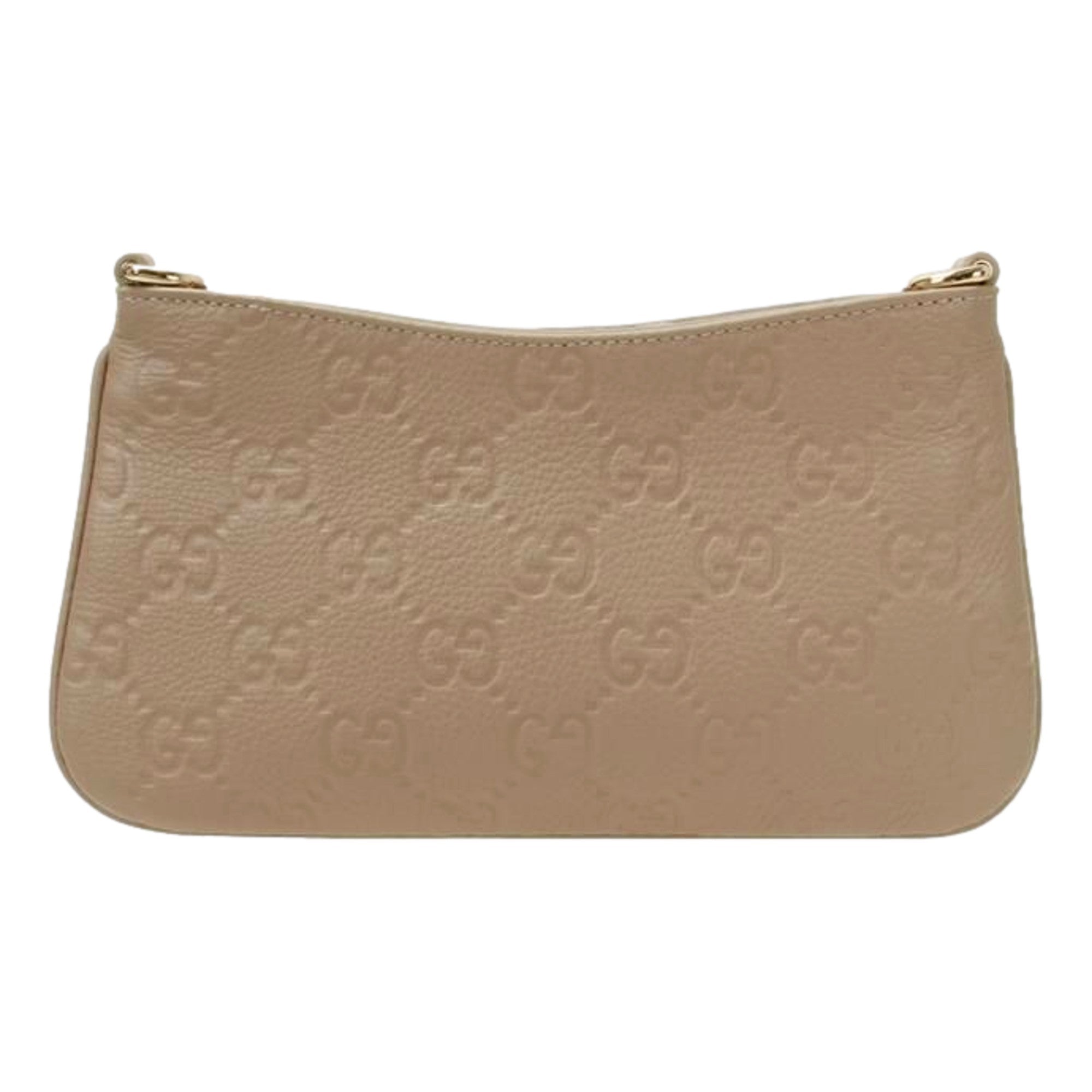 Gucci GG Logo Small Leather Shoulder Bag with Chain Strap in Beige