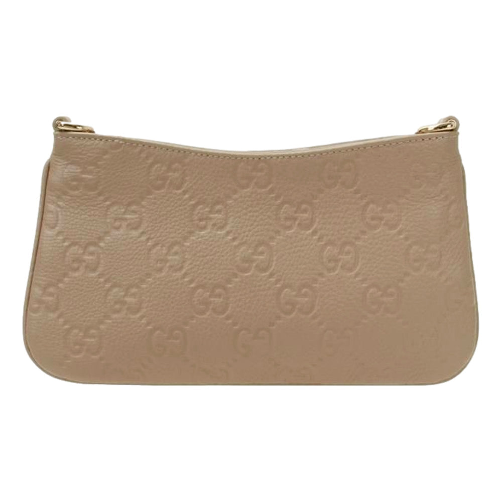 Gucci GG Logo Small Leather Shoulder Bag with Chain Strap in Beige