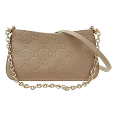 Gucci GG Logo Small Leather Shoulder Bag with Chain Strap in Beige