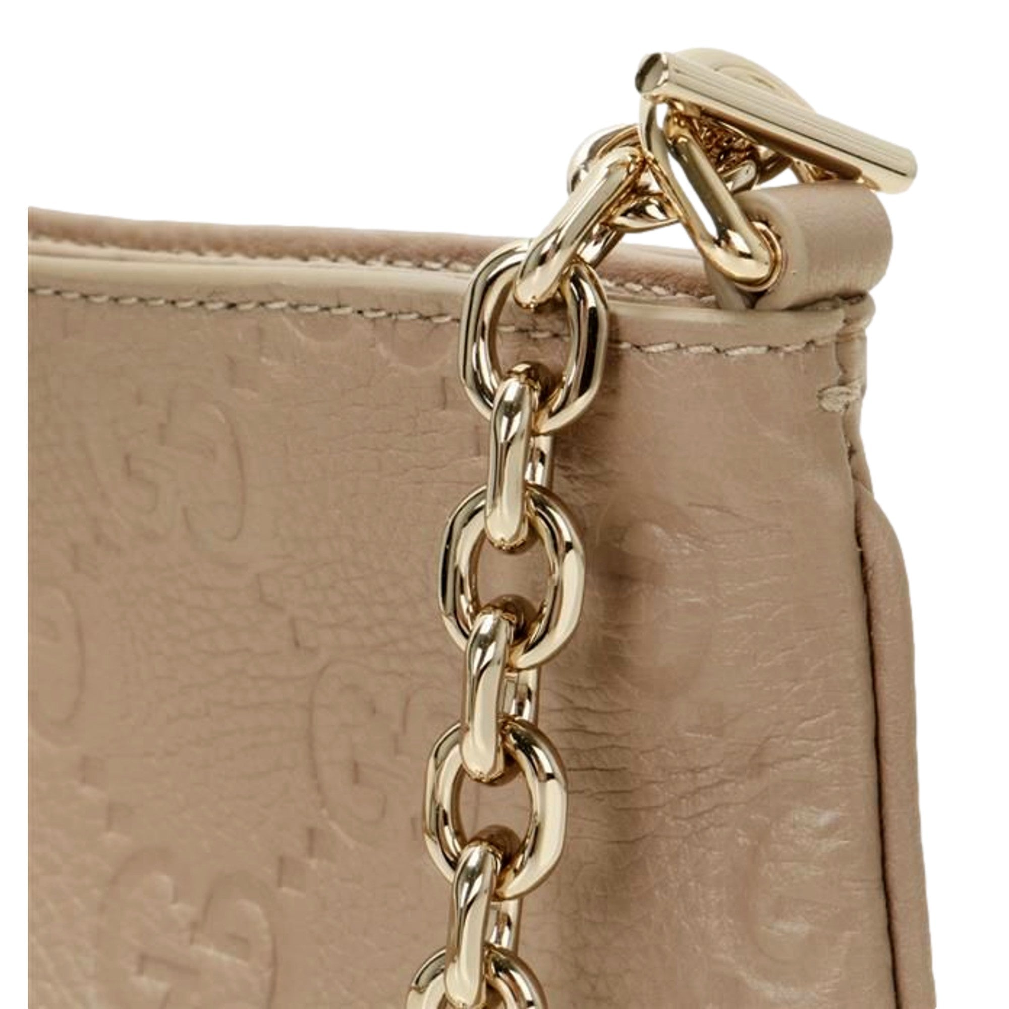 Gucci GG Logo Small Leather Shoulder Bag with Chain Strap in Beige