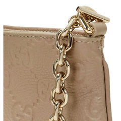 Gucci GG Logo Small Leather Shoulder Bag with Chain Strap in Beige