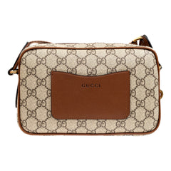 Gucci GG Supreme Canvas Brown Leather Camera Bag Crossbody