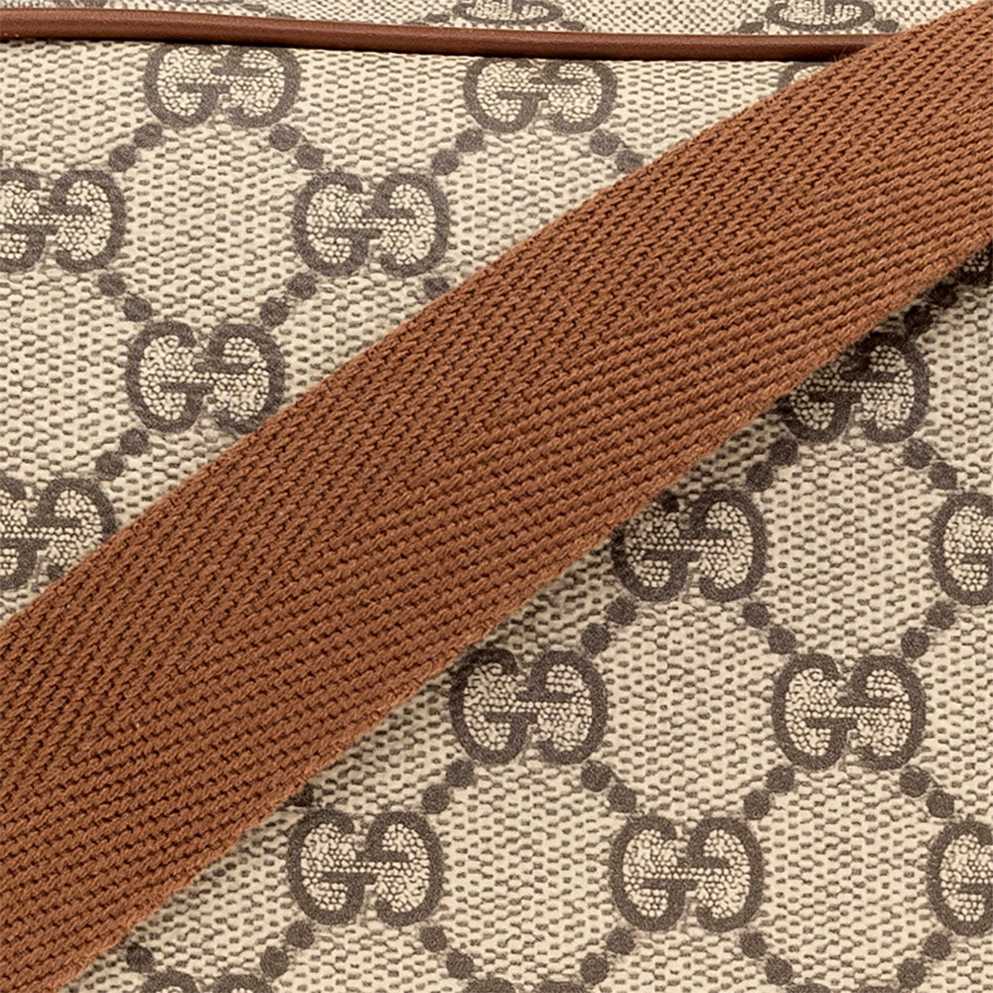 Gucci GG Supreme Canvas Brown Leather Camera Bag Crossbody