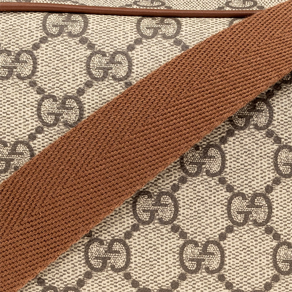 Gucci GG Supreme Canvas Brown Leather Camera Bag Crossbody